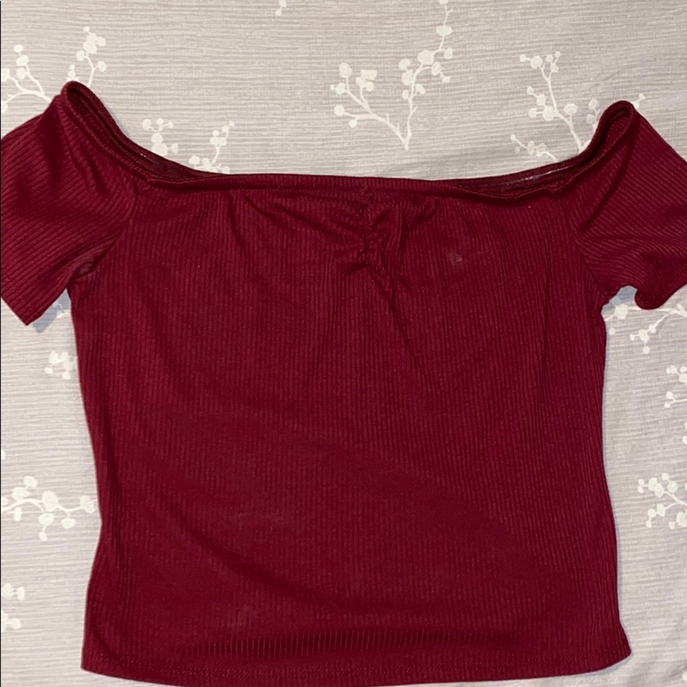 Off the shoulder red top